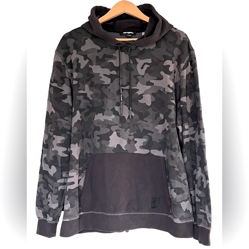 Karl Lagerfeld Camo Hoodie Gray with Black Accents Men’s XL